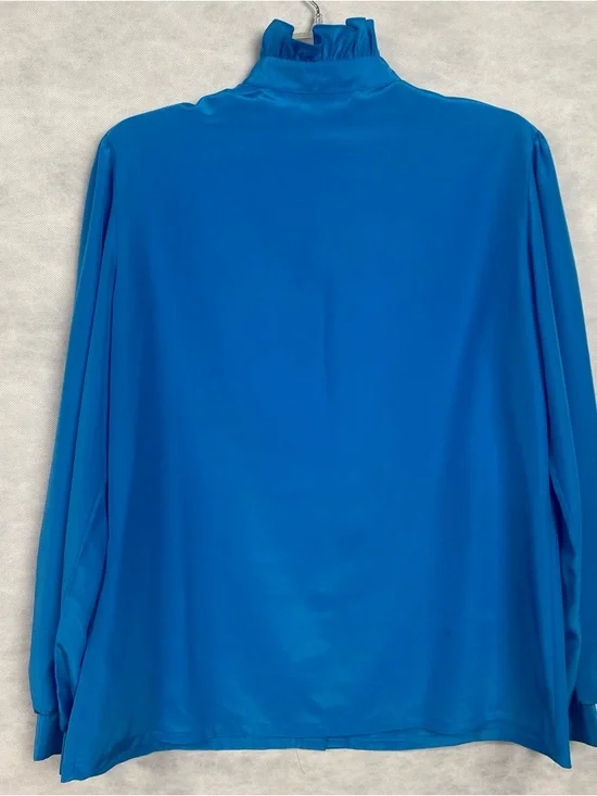 Vtg Jessica West Blouse Tuxedo Ruffle Button Down Blue Blouse Sz 16 Fairycore - Picture 2 of 16